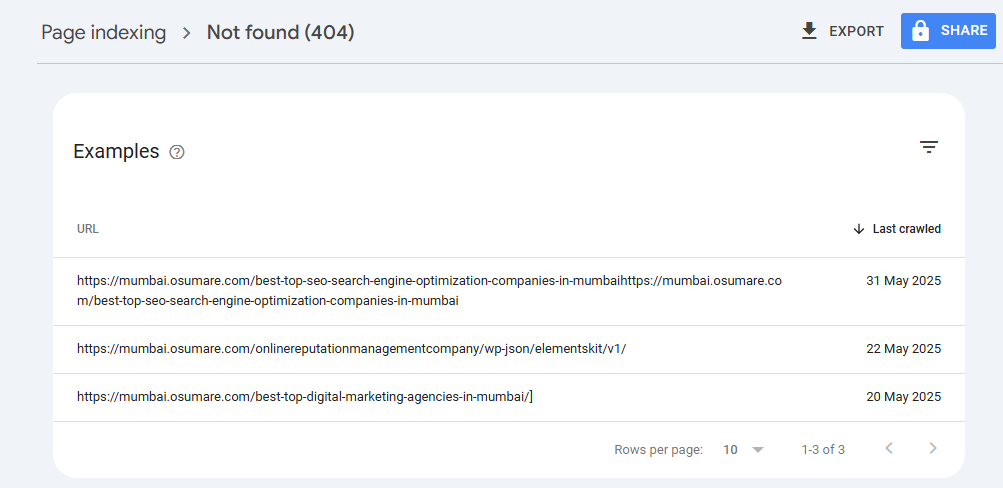 Google Search Console 404 page